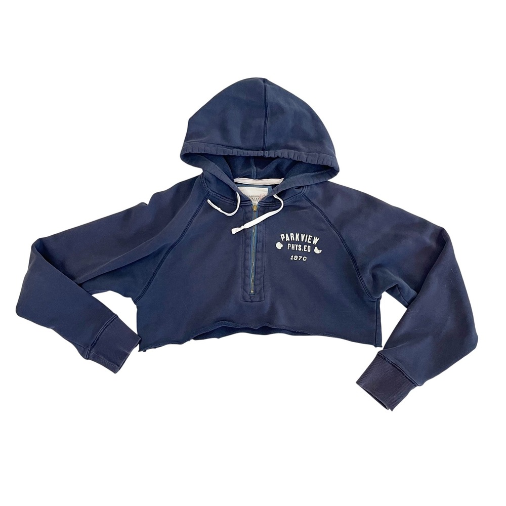 Old Navy Blue Cropped Quarter Zip Hoodie Parkview Phys Ed Y2K Sporty - MEDIUM